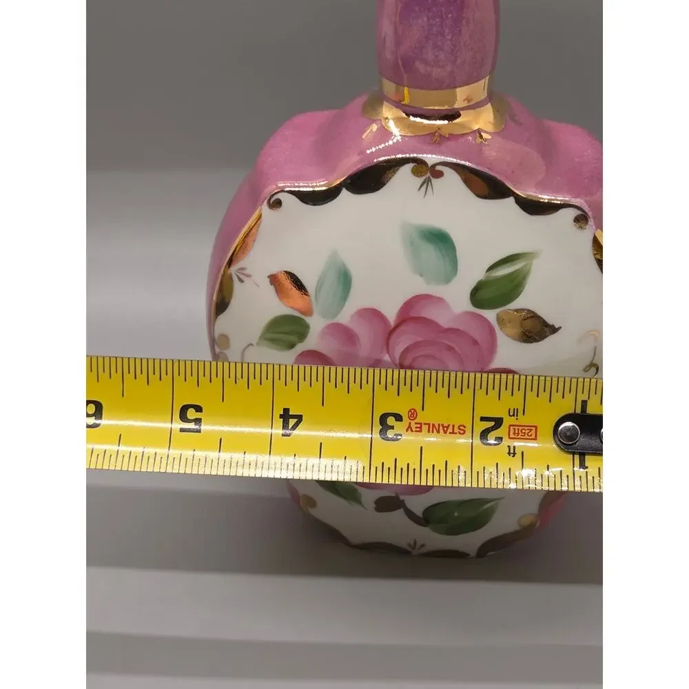 RARE vintage Soviet porcelain decanter pink rose w/ gold-gilded accents